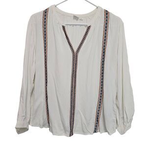 Gap Shirt Women's‎ Small White Long Sleeve Henley Boho Chic Embroidered Ladies